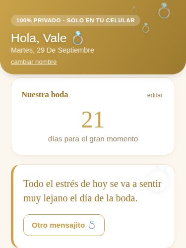 Captura de la pantalla principal de la app de Cuenta regresiva de boda