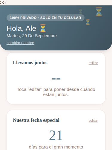 Captura de la pantalla principal de la app Nosotros dos