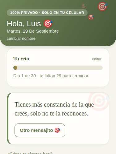 Captura de la pantalla principal de la app Reto personal