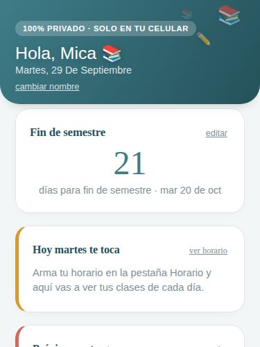 Captura de la pantalla principal de la app Mi semestre
