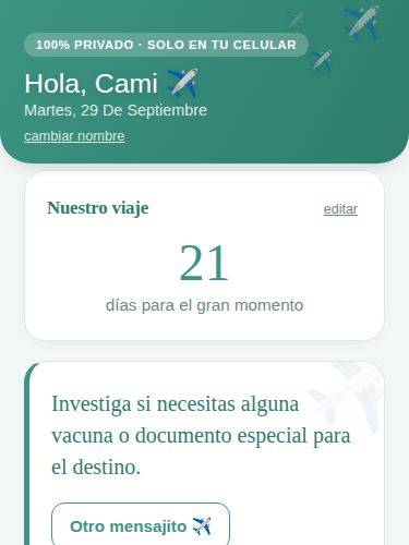 Captura de la pantalla principal de la app de Cuenta regresiva de viaje